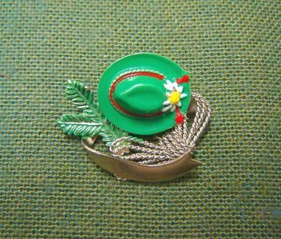 Anstecknadel grüner Hut mit handbemalt Daxn und Seil Hutabzeichen