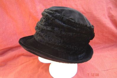 Damenhut Samthut schwarz Winterqualität Baumwollsamt mit weiterem Rand