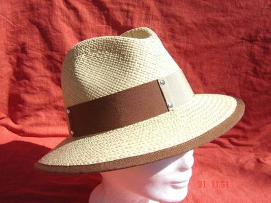 zeitlos eleganter Strohhut Panama Hut natur beige m braun Damenhut f jeden Anlaß p