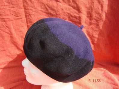 ausgefallene Damenmütze Baske Baskenmütze Wolle in schwarz und lila gewalkt p