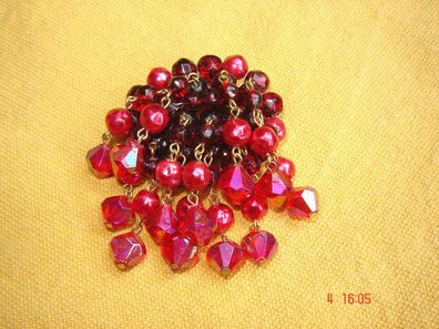 edle Brosche wunderschön gearbeitet mit vielen Perlen in Farbe rot p