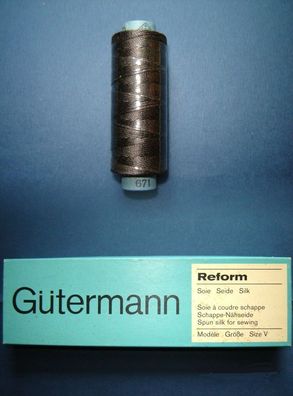 Gütermann Nähseide 100% Seide OVP 60mtr Gr 30/3 Fb 671 Stickgarn Schappe-Nähseid