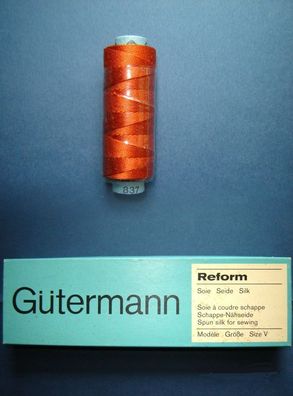 Gütermann Nähseide 100% Seide OVP 60mtr Gr 30/3 Fb 837 Stickgarn Schappe-Seide