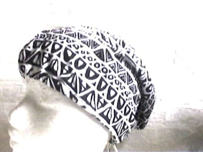 Bandana fest vernäht Kopftuch Baumwolle schwarz weiß Muster Z p