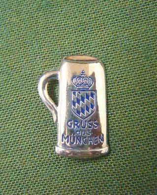 Magnet kleiner Bierkrug mit Schrift " Gruß aus München " und Raute, handbemalt p
