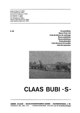 Ersatzteilliste für die Claas BUBI s Ballenpresse