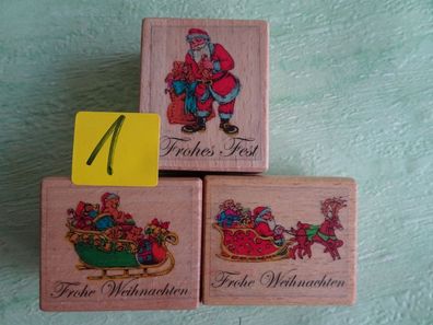 Holz-Stempel Frohe Weihnachten Weihnachtsmann Schriften Engel Teddy-Bär Schneemann