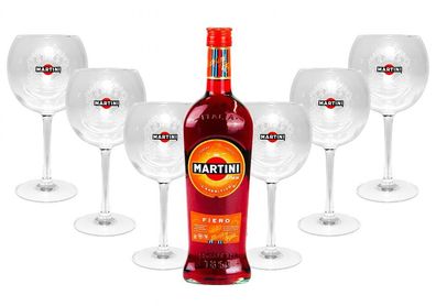 Martini Fiero Wermut 1L (14,4% Vol) + 6x Martini Royale Ballon Cocktail Gläser