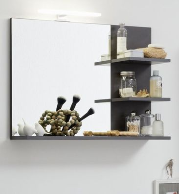 Badezimmer Spiegel Matera grau Badmöbel 72 x 57 cm Wandspiegel Indy mit Ablage