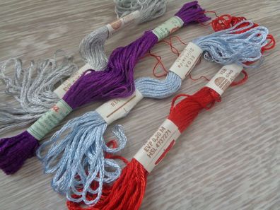4 Lagen Stickseide / Stickgarn - bunt gemixt- VEB alwo Altenburger Wollspinnerei-Elga