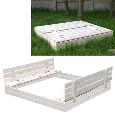 Sandkasten Sandbox mit Deckel Sitzbänken Sandkiste 150x150CM Holz Sc