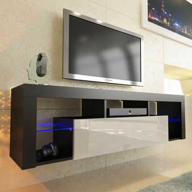 TV Lowboard Schrank TISCH BOARD 160cm Hochglanz mit LED-Beleuchtung schwarz weiß