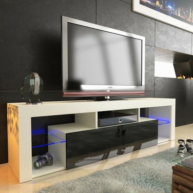 TV Lowboard Schrank TISCH BOARD 130cm Hochglanz mit RBG LED-Beleuchtung schwarz