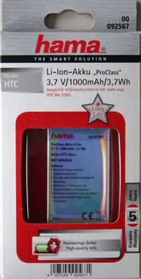 Hama LiIon Akku ProClass für HTC BA S380 Hero TMobile G2 Touch Google G3