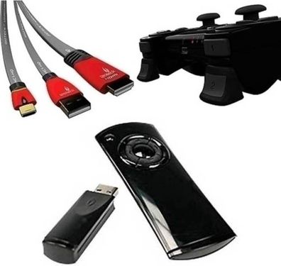 Gioteck PACK Fernbedienung Media Remote + HDMIKabel USB Ladekabel für Sony PS3