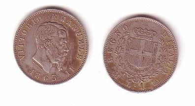 1 Lira Silber Münze Italien 1863 M ss