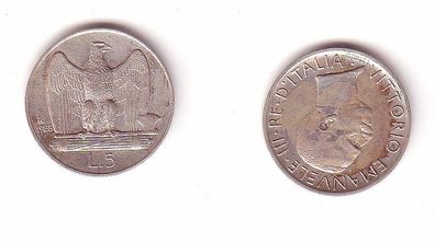 5 Lira Silber Münze Italien 1928 R vz