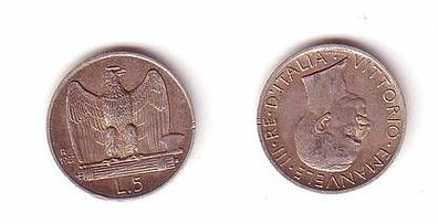 5 Lira Silber Münze Italien 1927 R ss