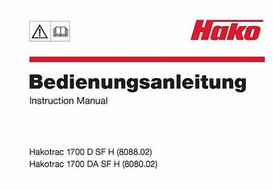 Betriebsanleitung HAKO-Rasentrac1700 D SFH (8088.02) und 1700 DA SF H (8080.02