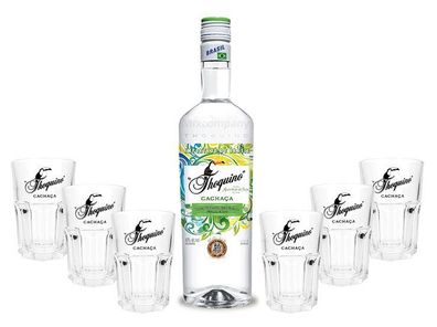 Thoquino Cachaca Set - Thoquino Cachaca 1L (40% Vol) + 6xGläser Glas Caipirinha