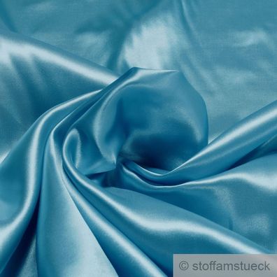 Stoff Polyester Satin aqua leicht blickdicht glänzend glatt blau