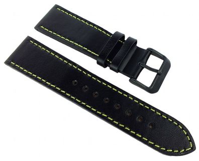 Adora Nautic Uhrenarmband 22mm schwarz Leder > gelbe Naht > AN2148