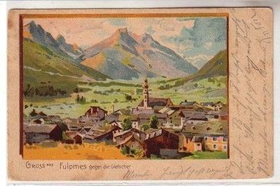 44316 Lithographie Ak Gruß aus Fulpmes gegen die Gletscher 1901
