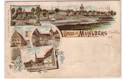 58794 Ak Lithographie Gruss aus Mühlberg an der Elbe 1896