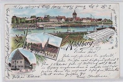 59321 Ak Lithographie Gruss aus Mühlberg an der Elbe 1896