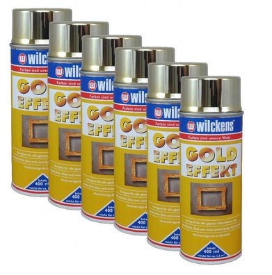 6x Wilckens Gold Effekt Spray 400ml Lack Hochglanz Metallic Sprühfarbe Farbe