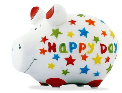 Sparschwein Happy Day Sterne Spardose Sparbüchse Keramik Geldgeschenk