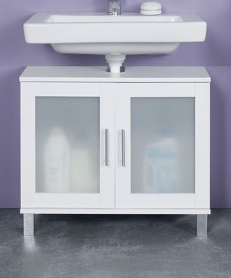 Waschbeckenunterschrank in weiß und Glas Bad Unterschrank 65 cm Badezimmer Florida