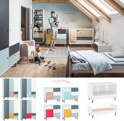 Babyzimmer Kinderzimmer Komplett COLIN Set B Schrank Wickelkommode Bett 70x140 Regal