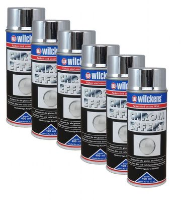 6x Wilckens Chrom Effekt Spray 400ml Lack silber Glanz Sprühfarbe Chromspray