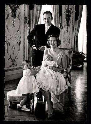Prinz Rainier, Prinzessin Grace, Albert, Caroline 50er Jahre Postkarte + P 5191