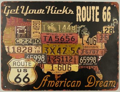 Blechschild, Reklameschild, Route 66 American Dream, Wandschild 25x33 cm