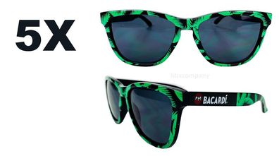 Bacardi Rum Nerd Sonnenbrille mit Palmenmuster grün UV400 Set - 5 Stück Unisex