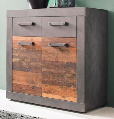 Kommode Used Wood grau Matera als Flur Schuhschrank Sideboard Vintage Indy 82 x 86 cm