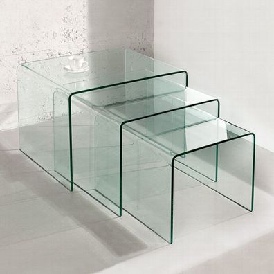 cagü: Design 3er Set Glas-Couchtische Beistelltische (MAYFAIR] pures Glas 60/50/40cm