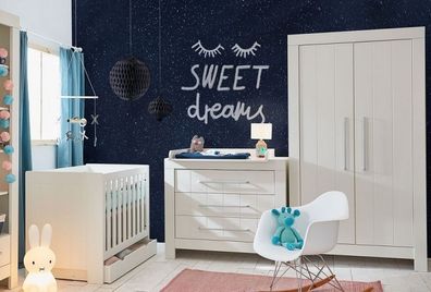 Babyzimmer Kinderzimmer Set komplett CANNES SetA weiß grau Schrank Wickelkommode Bett