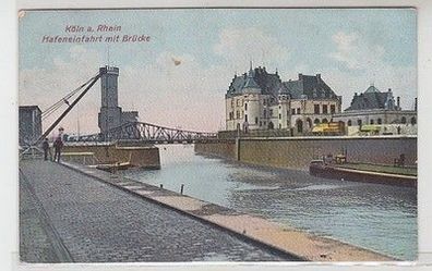 45042 Ak Köln am Rhein Hafeneinfahrt mit Brücke 1907