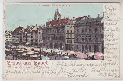 58973 Ak Gruss aus Basel Rathaus und Marktplatz 1901