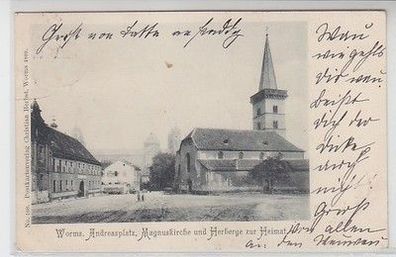38097 Ak Worms Andreasplatz Magnuskirche und Herberge zur Heimat 1901