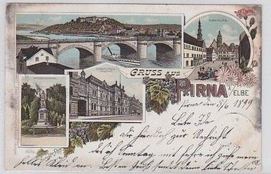 59324 Ak Lithographie Gruß aus Pirna an der Elbe 1899