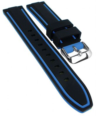 Minott | Uhrenarmband Silikon glatt weich schwarz/ blau Dornschließe