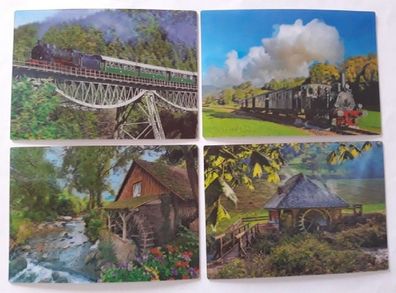 3 D Ansichtskarte Eisenbahn Zug Dampflok Mühle Postkarte Wackelkarte Hologrammkarte