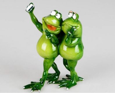 768834 Frosch Rudi mit Frau 17cm mit lustiger Deko aus glänzendem Kunststein