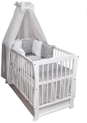 Babybett Kinderbett Bettset Minky komplett Matratze Schublade 120x60 weiß Neu