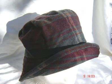 Damenhut Karohut bordo-oliv kariert praktischer Hut für kühle Tage p
