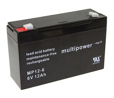 MP12-6 Multipower AGM-Akku 6V/12Ah Faston 4,8 Freizeit Hobby Alarmtechnik